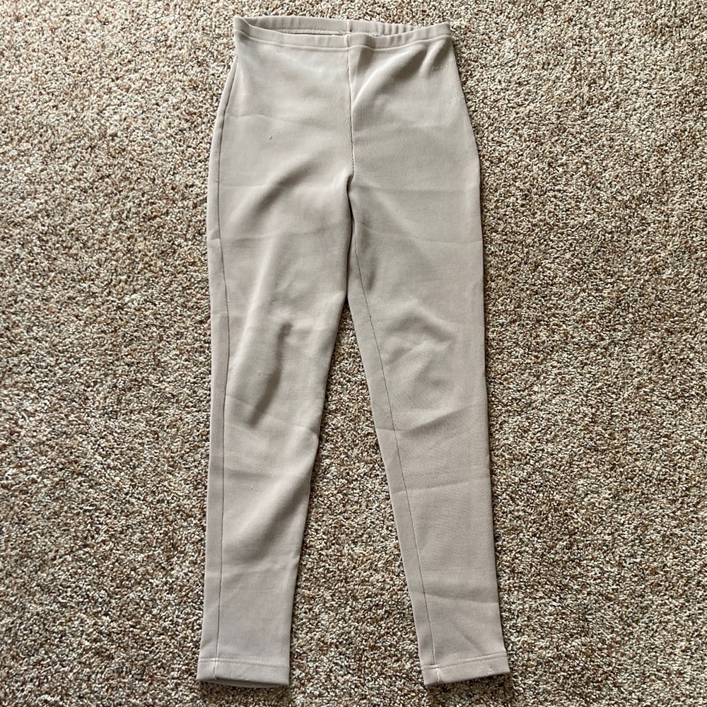 Vintage Beige High-Waisted Ribbed Leggings